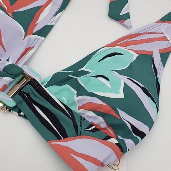 Anne Cole 2pc Zesty Tropical Halter Top Shirred High Waist Bottom Bikini Set XS - Picture 4 of 16